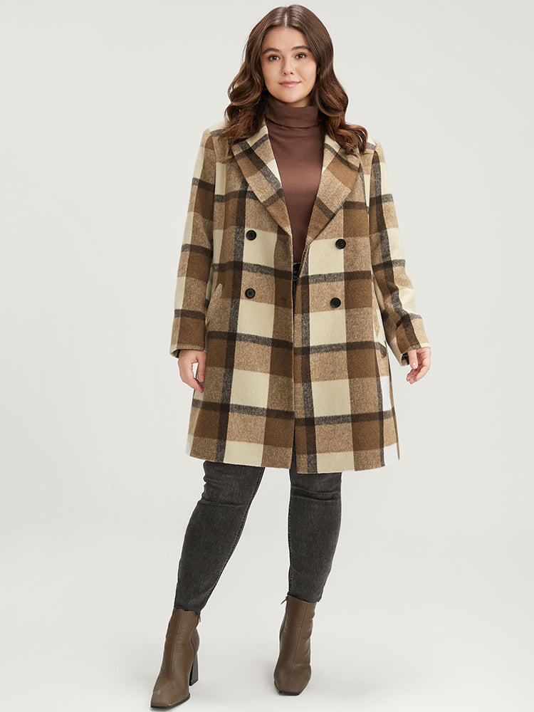 Plaid Suit Collar Double Breasted Pocket Blazer