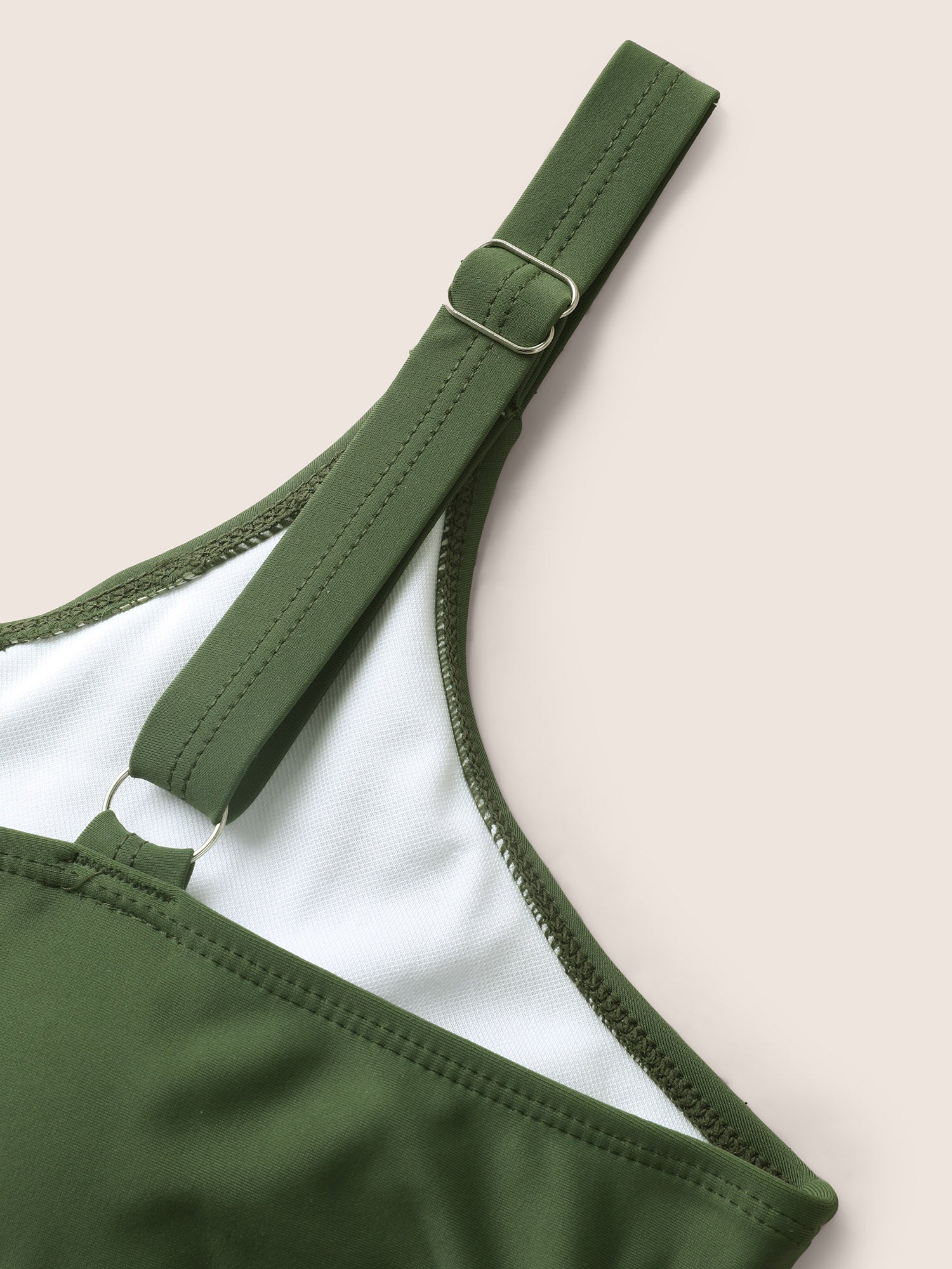 Solid O Ring Buckle Detail Ruffle Trim Swim Dress