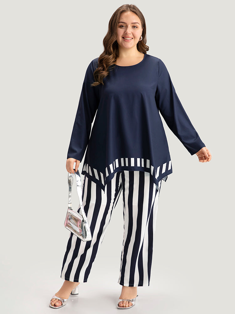 Striped Print Elastic Waist Woven Pants