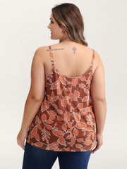 Floral Print Stretchy Mesh Pleated Tank Top