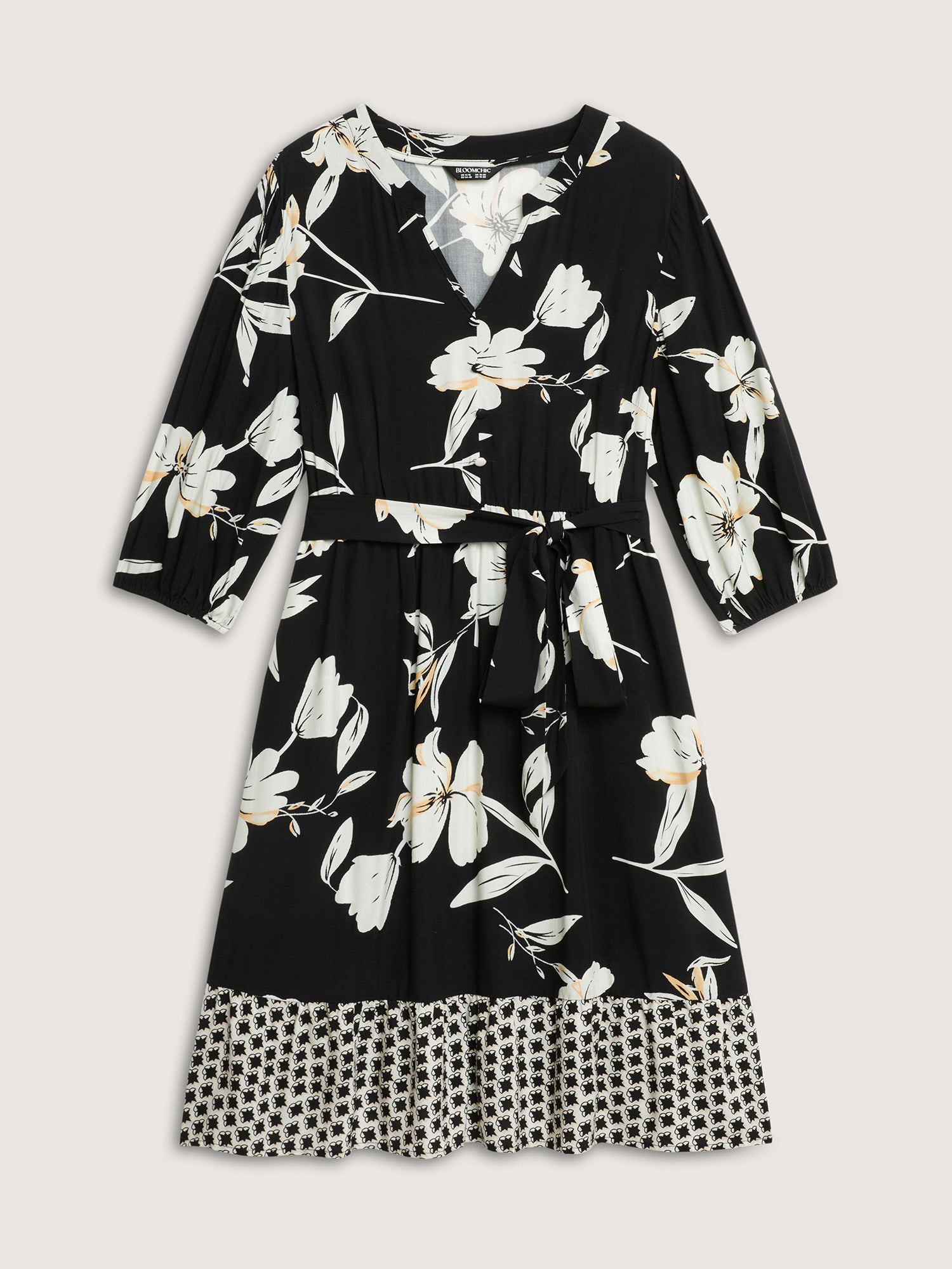 Floral Contrast Polka Dots Midi Dress