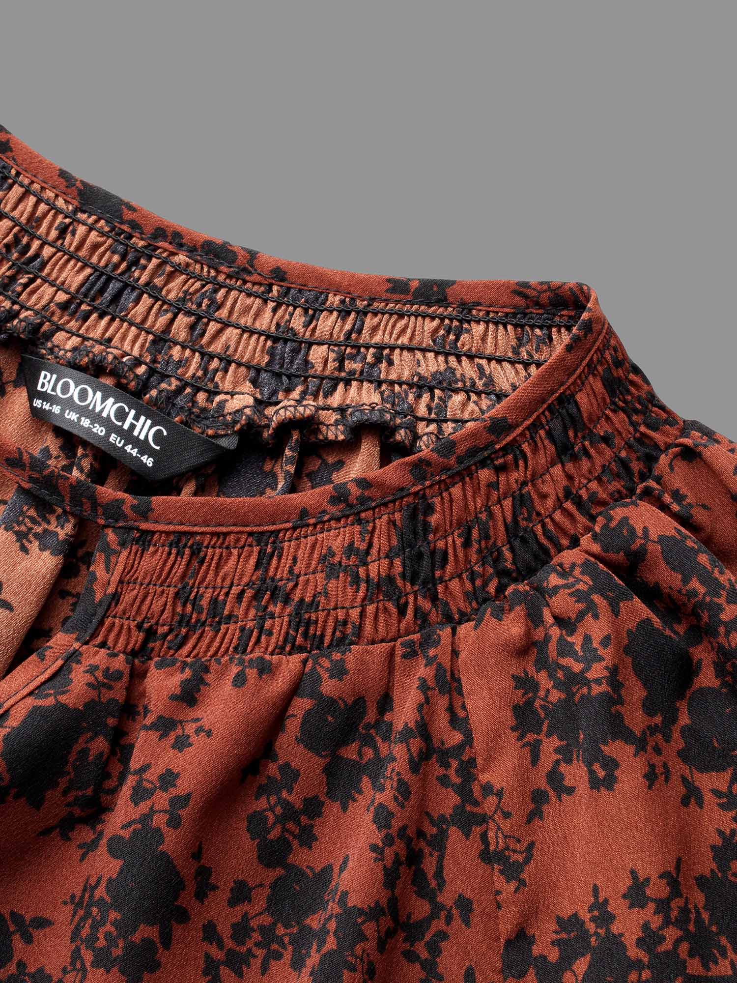 Silhouette Floral Print Shirred Gathered Blouse