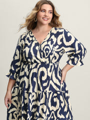 Abstract Print Cinched-Waist Maxi Dress