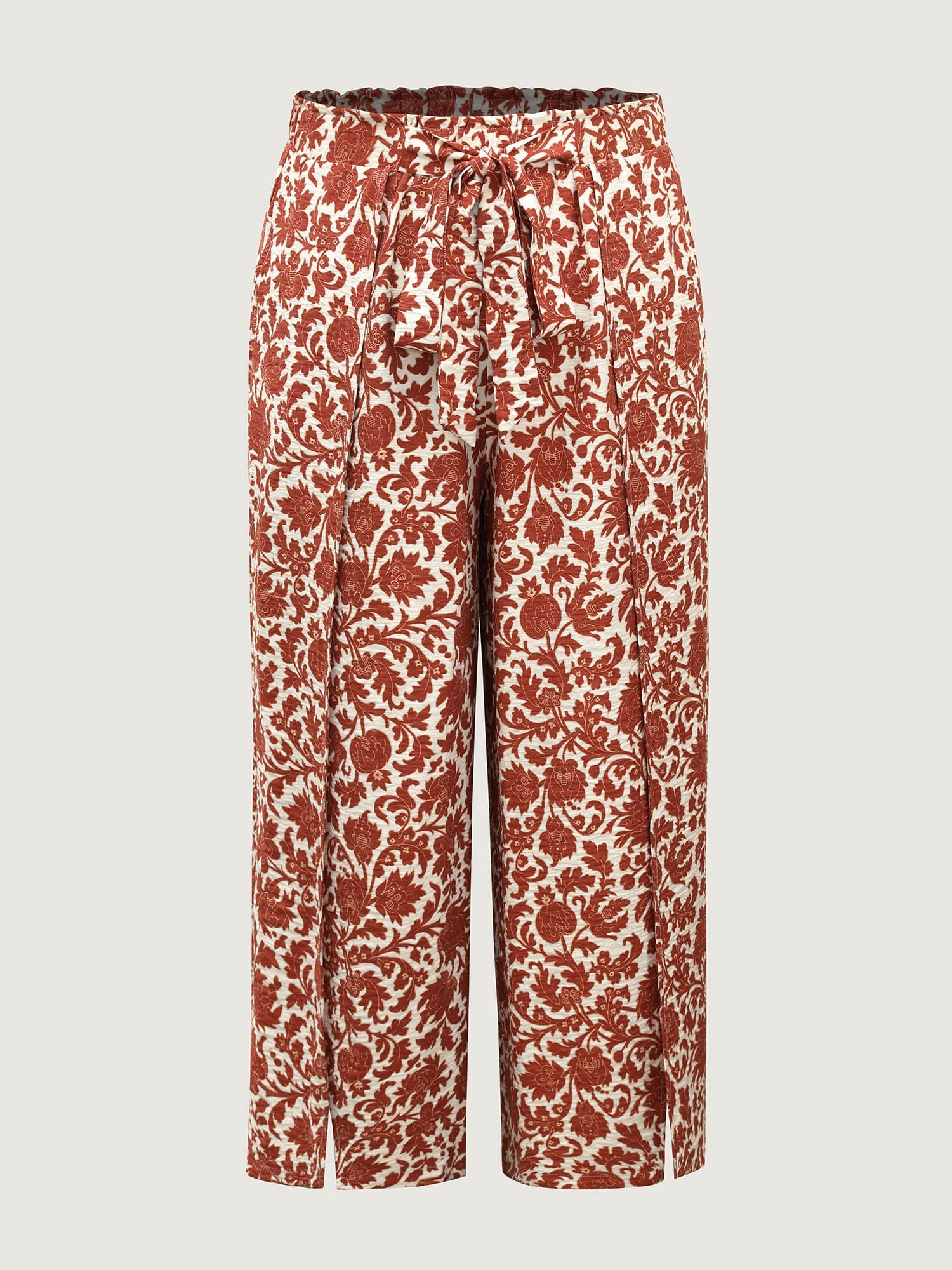 Boho Overlap Slit Belted Wide-Leg Pants