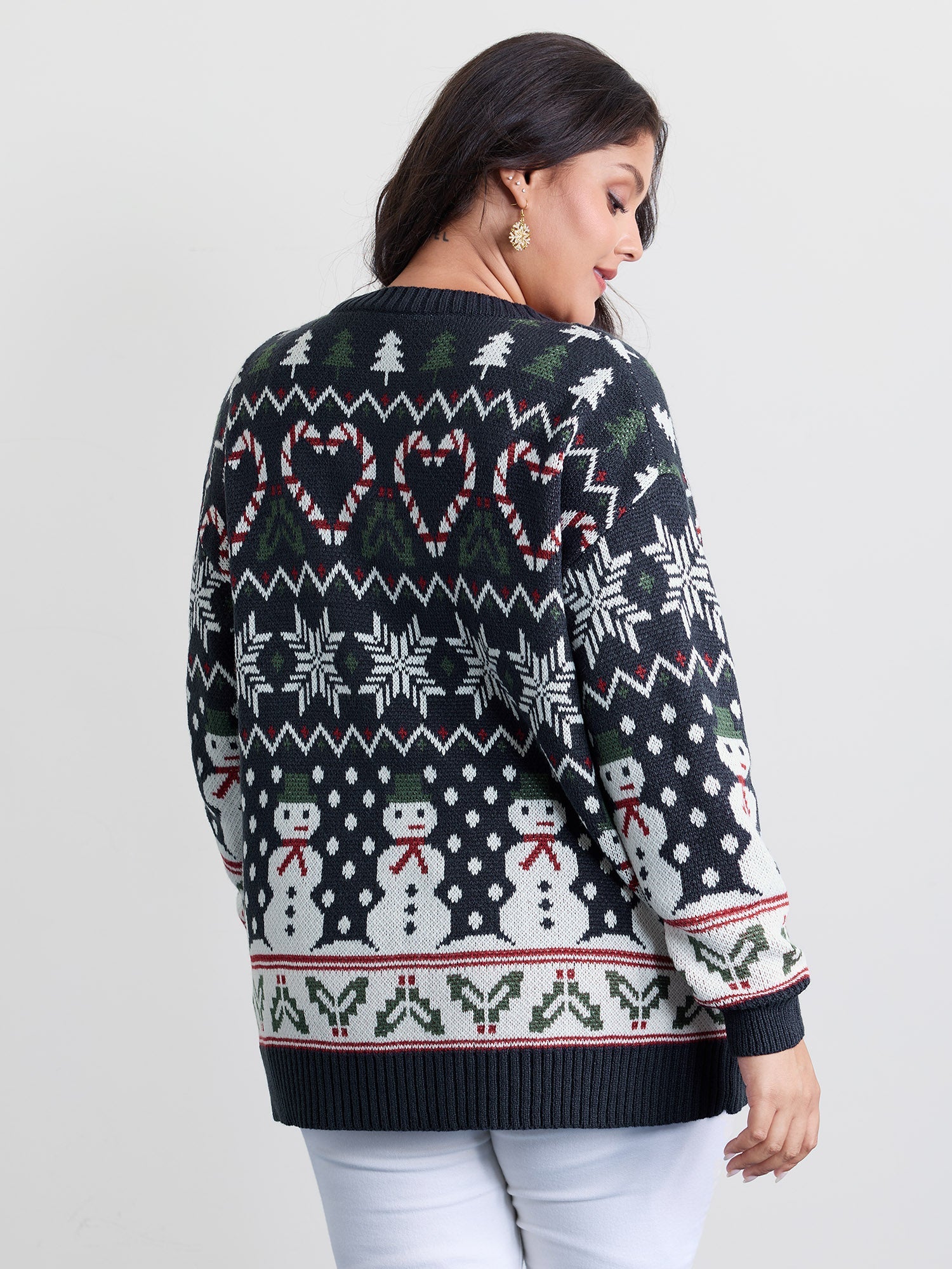 Snowman Holiday Jacquard Pockets Knit Cardigan