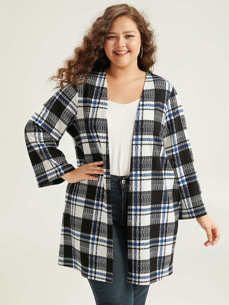 Plaid Print Pocket Open Front Kimono