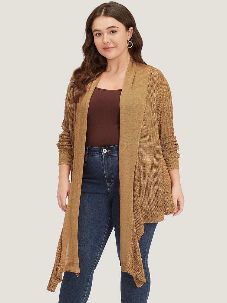 Solid Lapel Collar Patchwork Asymmetrical Hem Cardigan