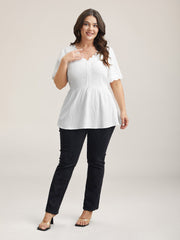 Scalloped Lace Textured Sheer Flared Shirt