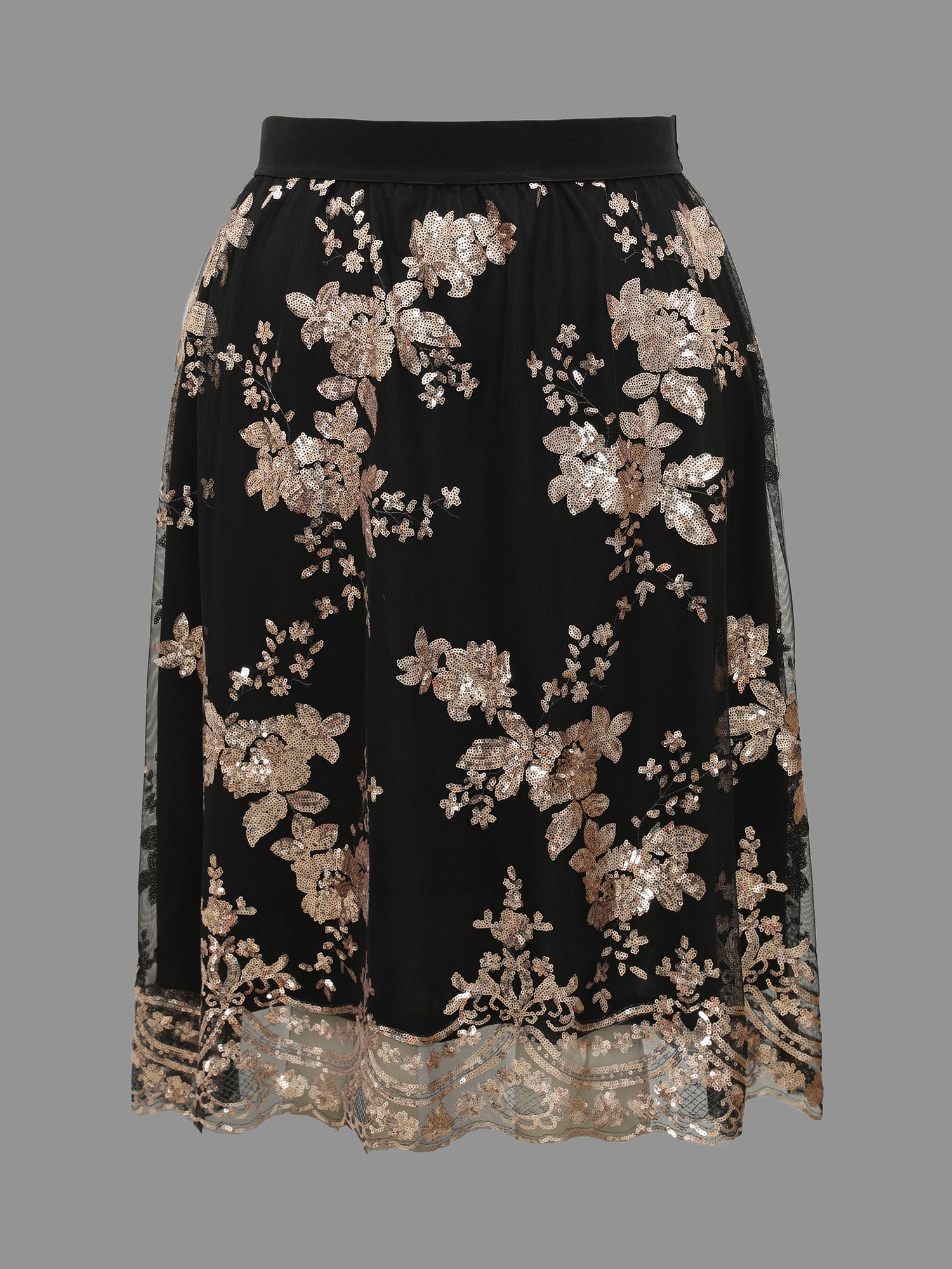 Sequin Floral Stretchy Waist Skirt