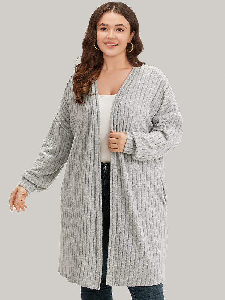 Plain Pocket Texture Open Front Kimono