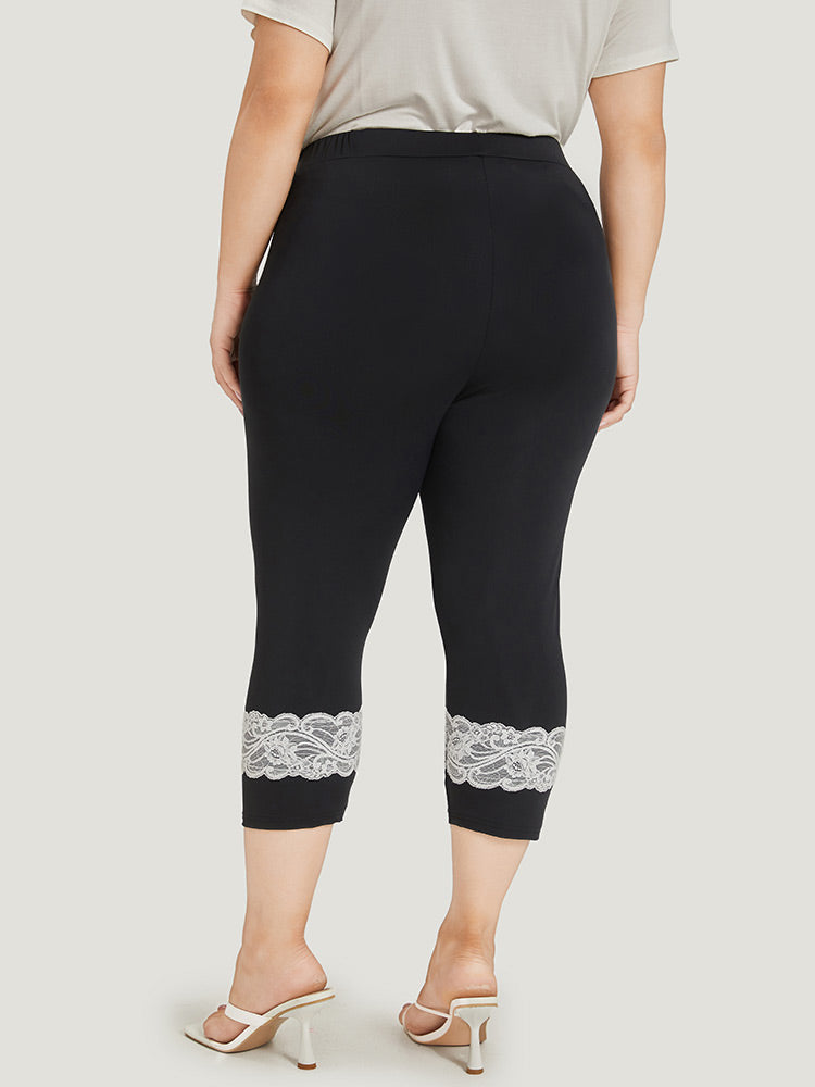 Guipure Lace Elastic Waist Cropped Leggings