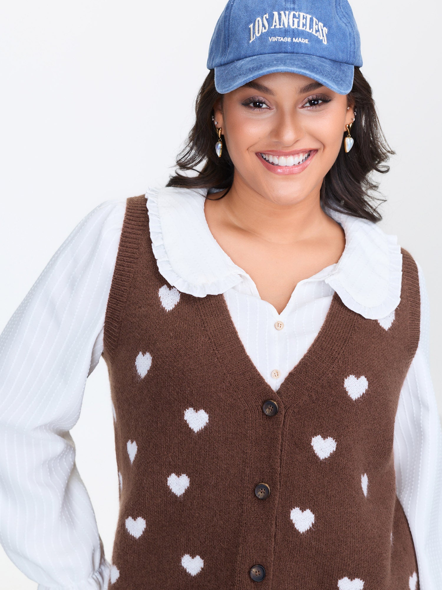 Heart Print Button Front Cardigan Vest