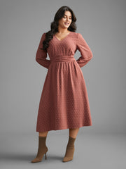 Solid Texture Ruffles Shirred Gathered Dress