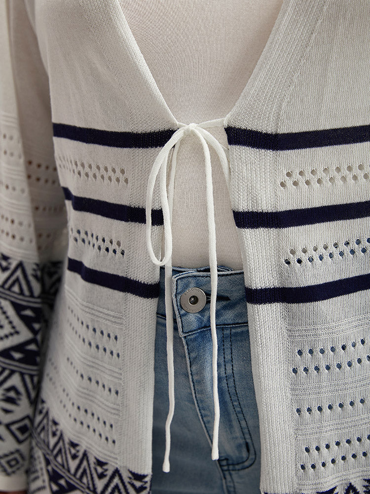 Bandana Print Geo Eyelet Ties Front Cardigan