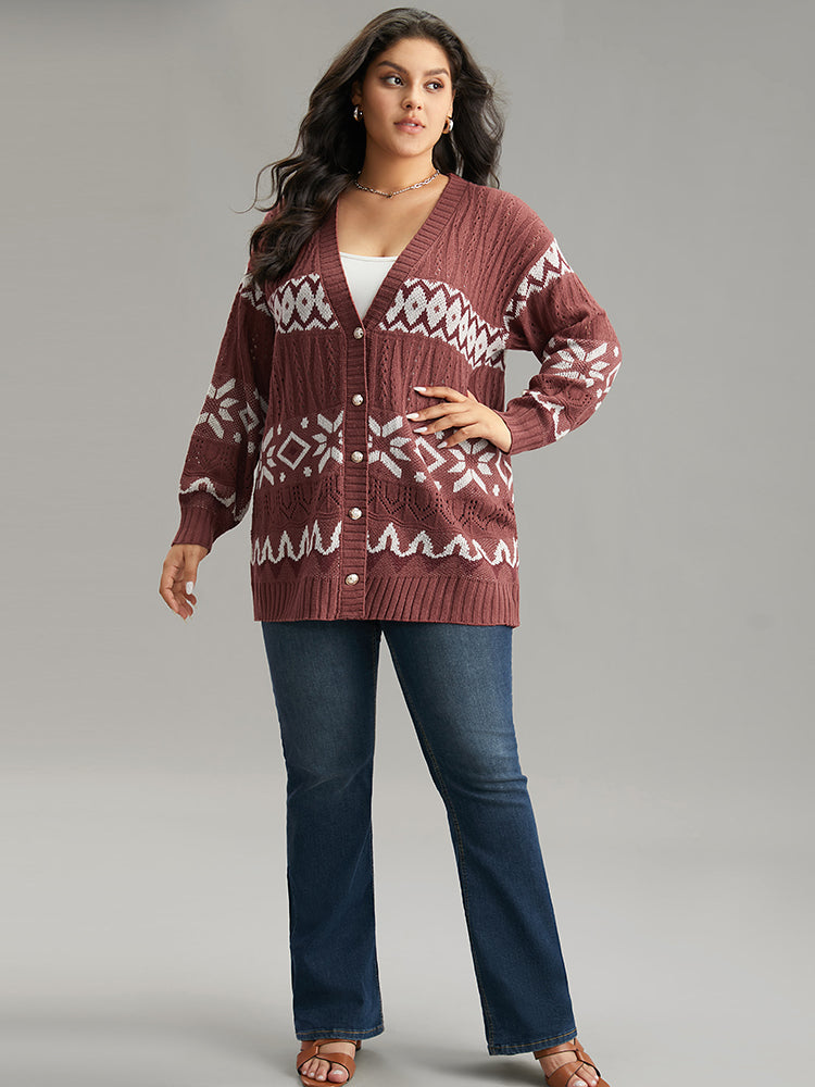 Bandana Print Eyelet Metal Button Fly Cardigan