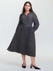 Geometric Print Pleated Notched Collar Midi Dress