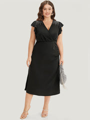 Sequin Surplice Neck Ruffle Trim Zipper Dress