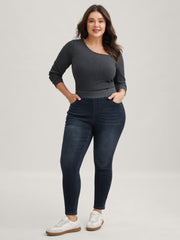 Stretchy Whiskered Waist Skinny Knit Jeans