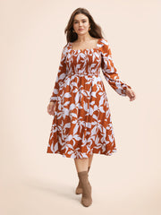 Silhouette Floral Print Shirred Midi Dress