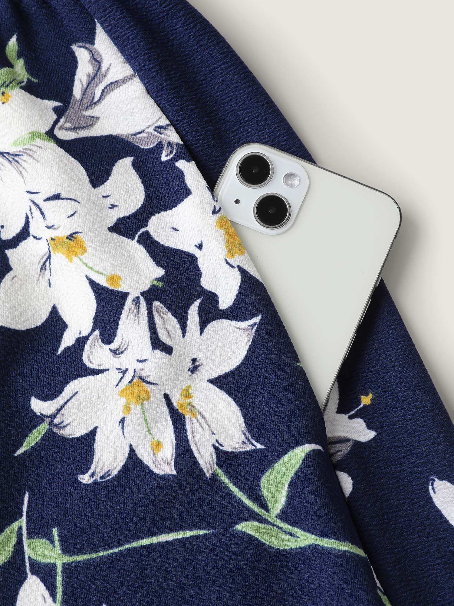 Floral Print Pockets Suspender Skirt Midi Dress