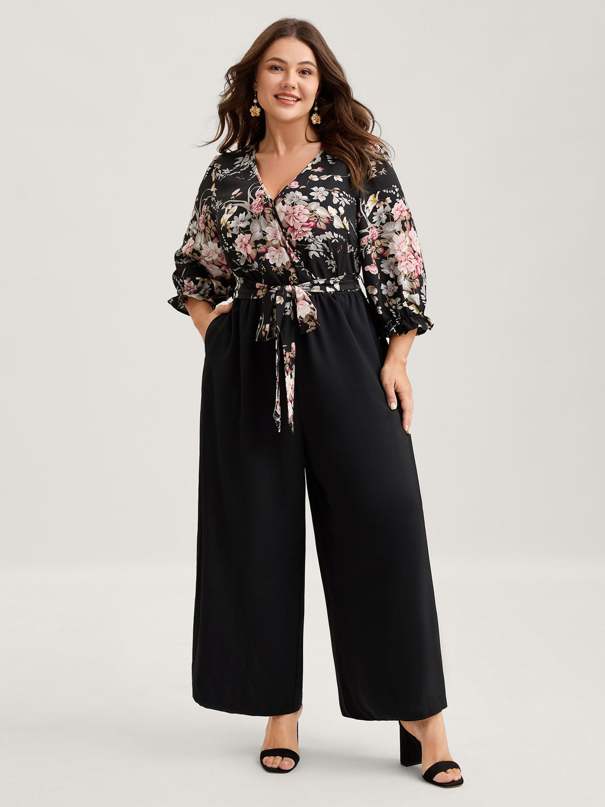 Floral Contrast Belted Wide-Leg Jumpsuit