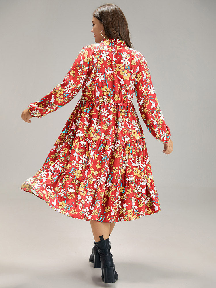Floral Print Keyhole Shirred Dress