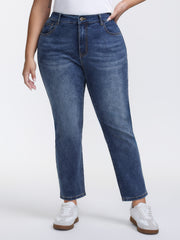 Stretchy Vintage Wash Roll Hem Jeans