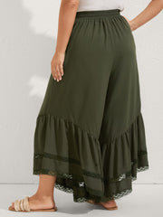Ruffled Lace Hem Wide-Leg Pants
