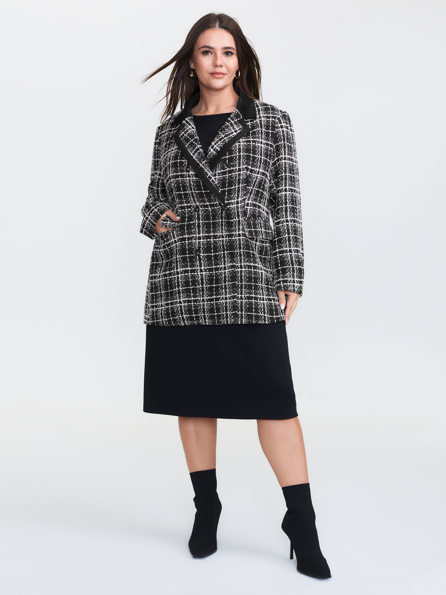 Tweed Print Lined Double Breasted Blazer