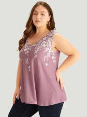 Silhouette Floral Print V Neck Tank Top