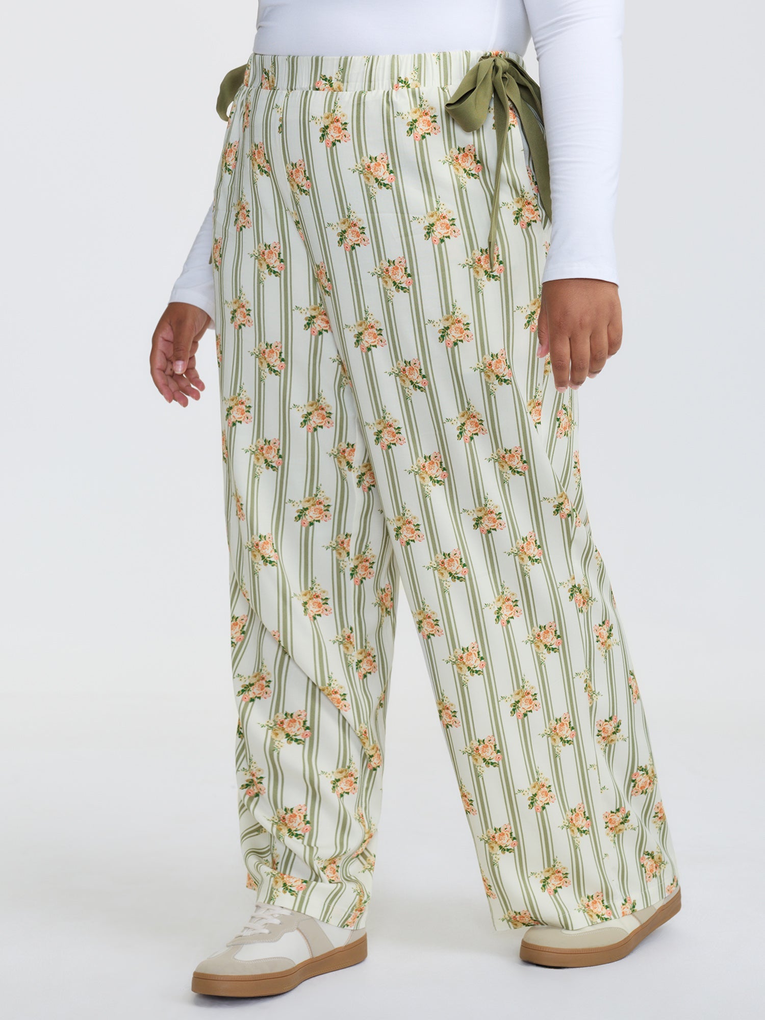 Supersoft Stripe Ribbon-Tie Sleep Bottoms