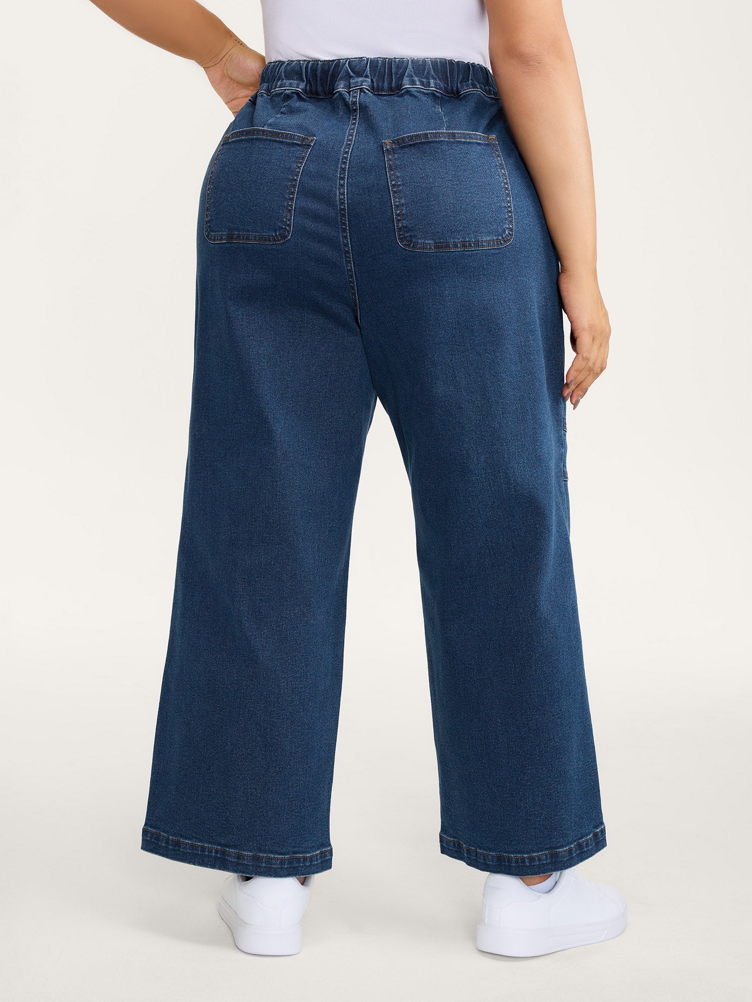 Stretchy Waist Drawstring Straight-Leg Jeans