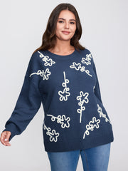 Floral Coil Rope Embroidery Pullover