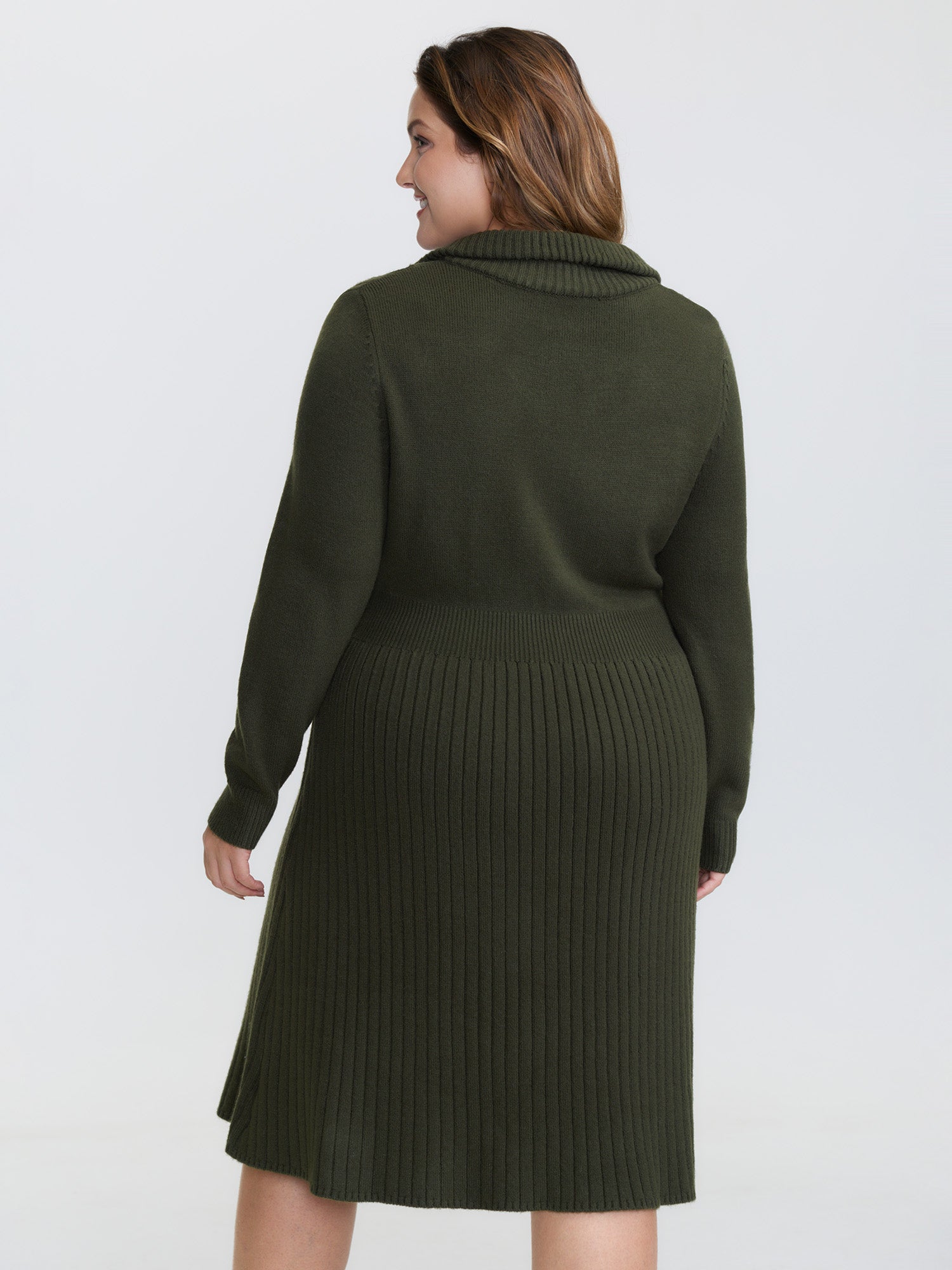 Zipper Front Fit and Flare Midi Sweater Dress