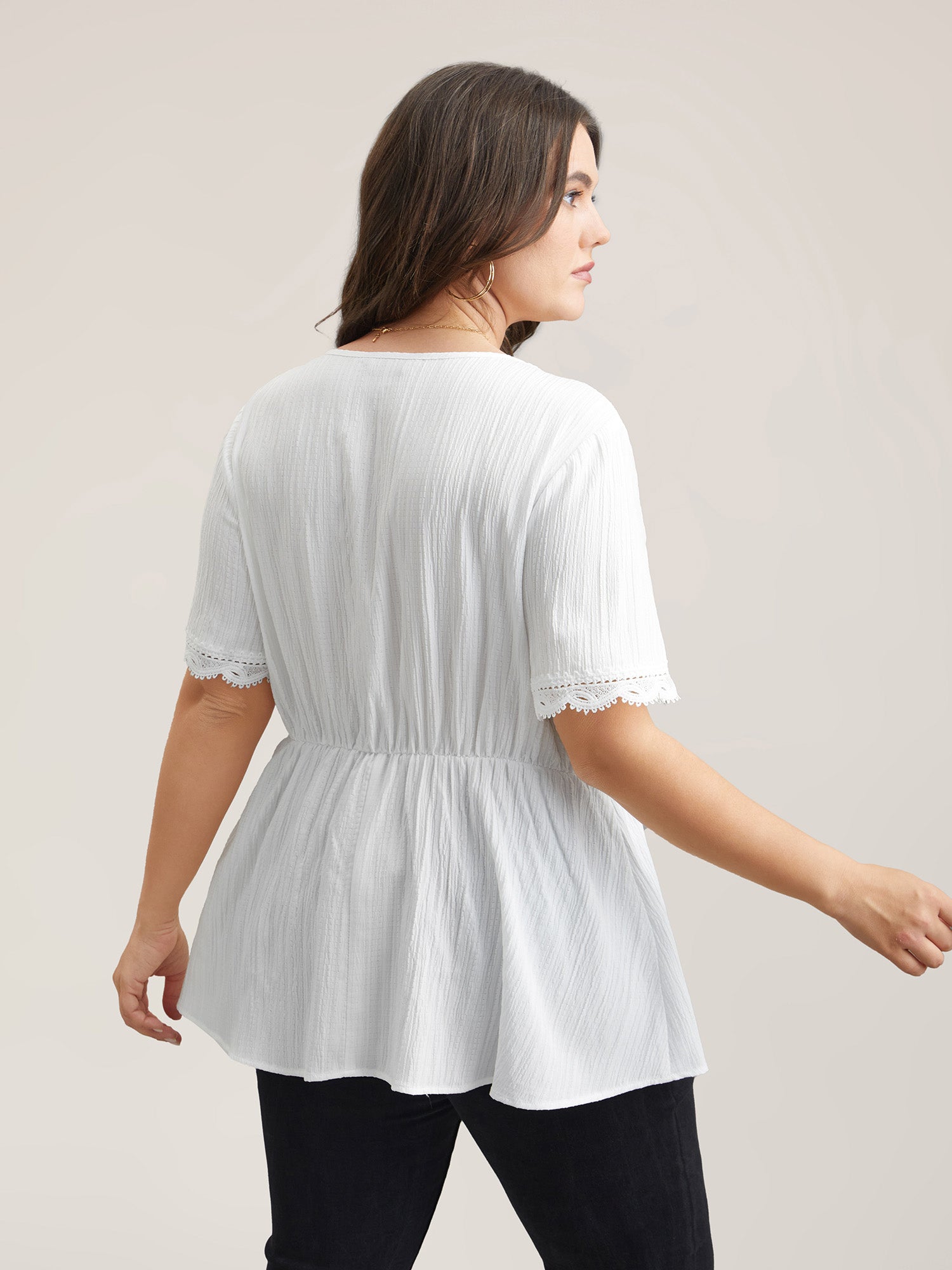 Scalloped Lace Textured Sheer Flared Shirt