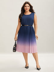 Ombre Gradient Pleated Sleeveless Midi Dress