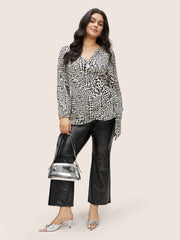 Asymmetrical Geometric Wrap Button Detail Blouse