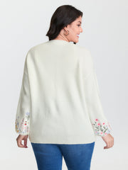 Floral Embroidery Drop Shoulder Knit Cardigan