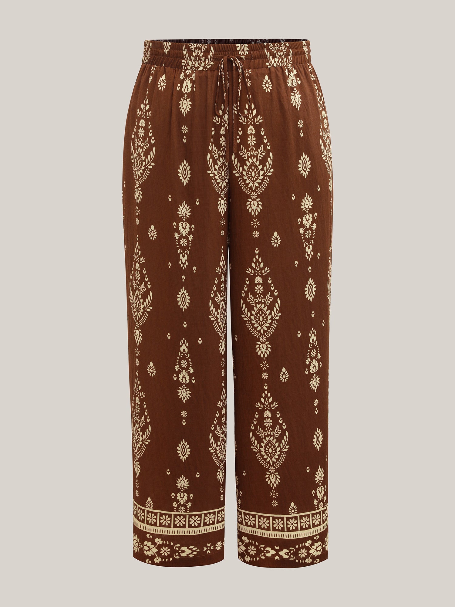 Boho Print Drawstring Wide-Leg Pants