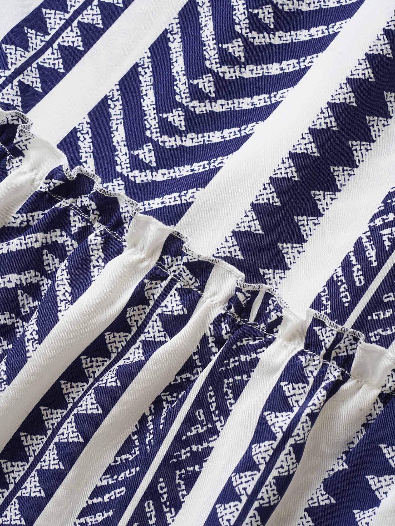 Bandana Geometric Belted Patchwork Ruffle Hem Skirt