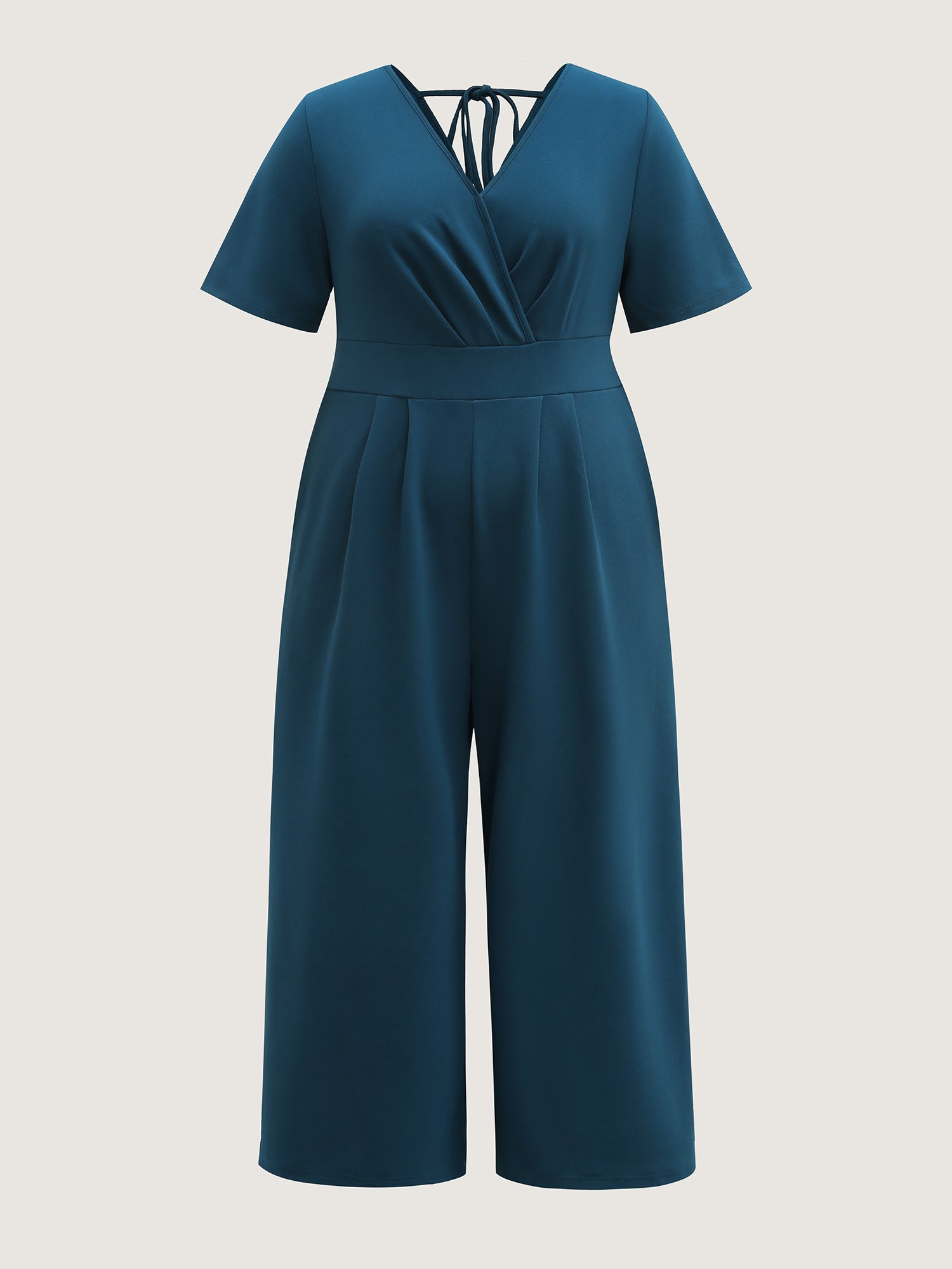 Shirred Waist Surplice Wide-Leg Jumpsuit