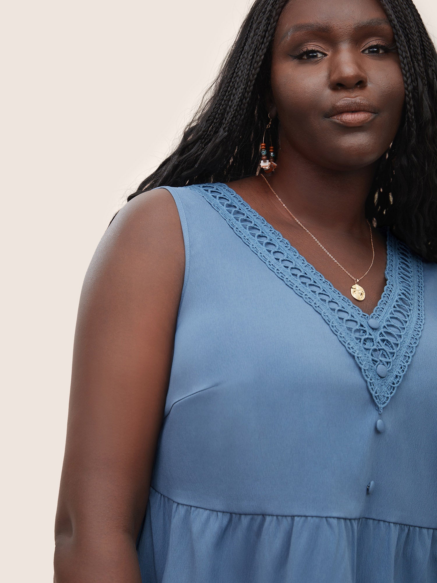 Solid Lace Patchwork Gathered Tank Top