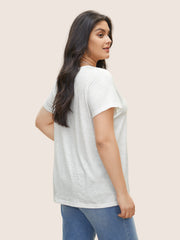 Solid Broderie Anglaise Peter Pan Collar T-shirt