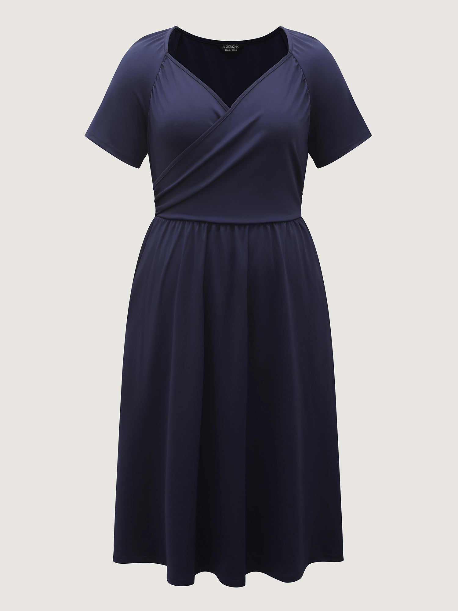 Stretchy Waist Overlap Pockets Midi Dress