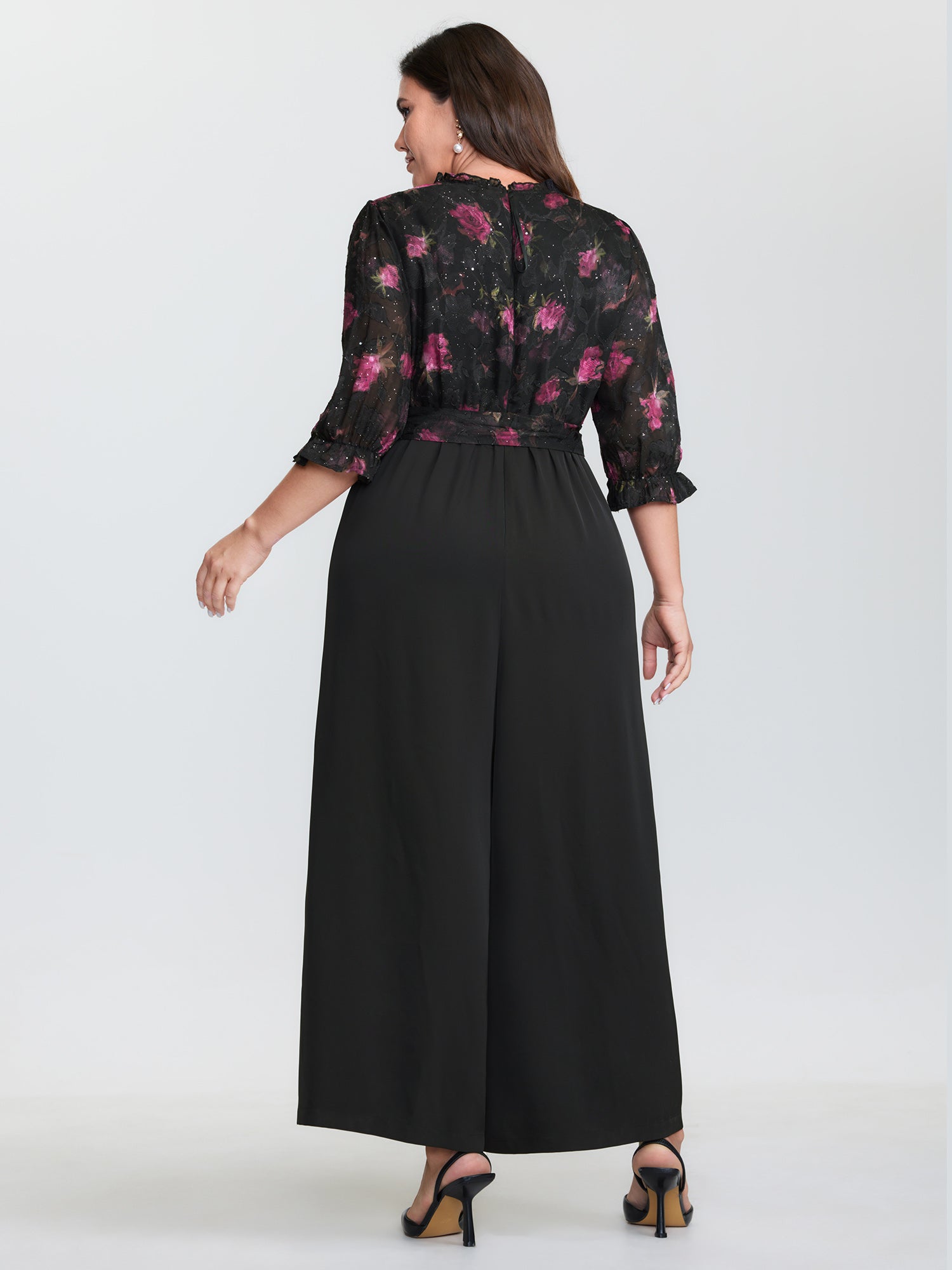 Floral Print Laser Cut Waist Tie Jumpsuit