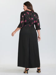 Floral Print Laser Cut Waist Tie Jumpsuit