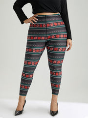Snowflake Striped Very Stretchy Ankle Leggings