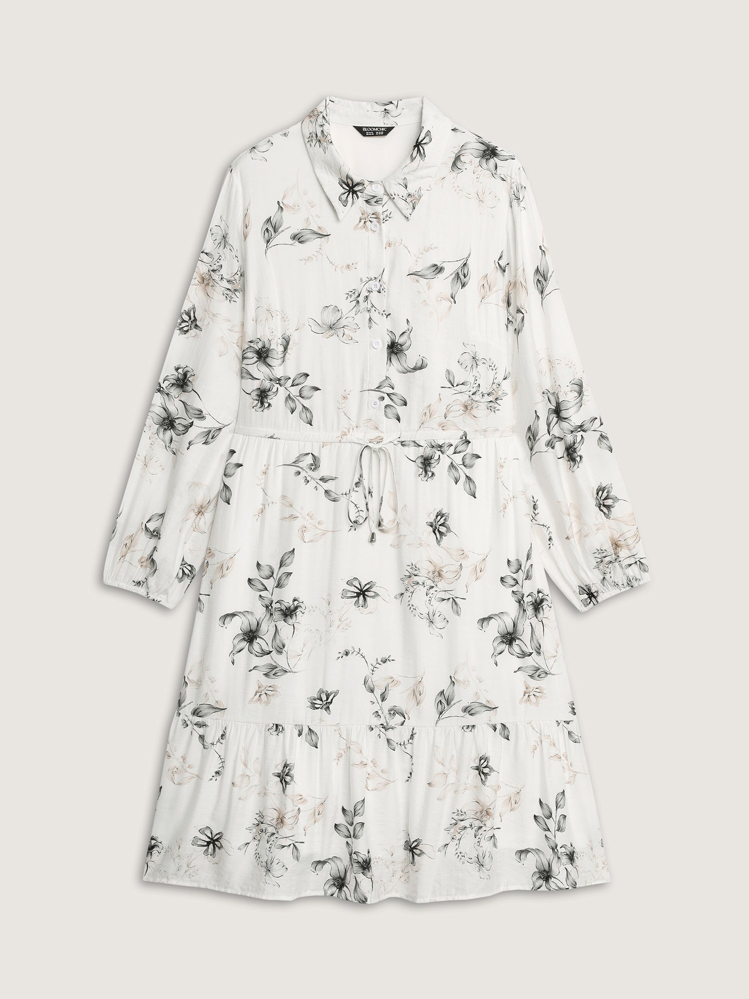 Floral Print Drawstring Waist Midi Dress