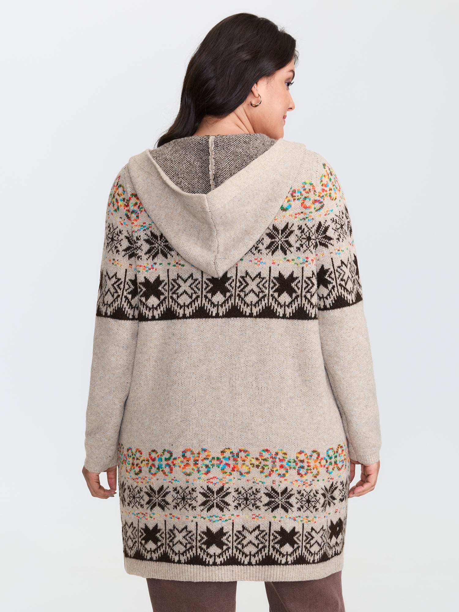 Boho Print Jacquard Hooded Knit Cardigan