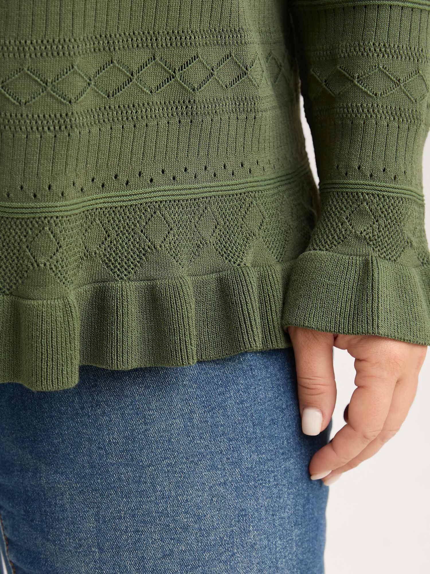 Ruffled Hem Front Tie Textured Lightweight Cardigan